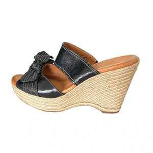 NAYA COLETTE |Chunky Strap Platform Bow Espadrille Black Leather Wedge Size 9.5W